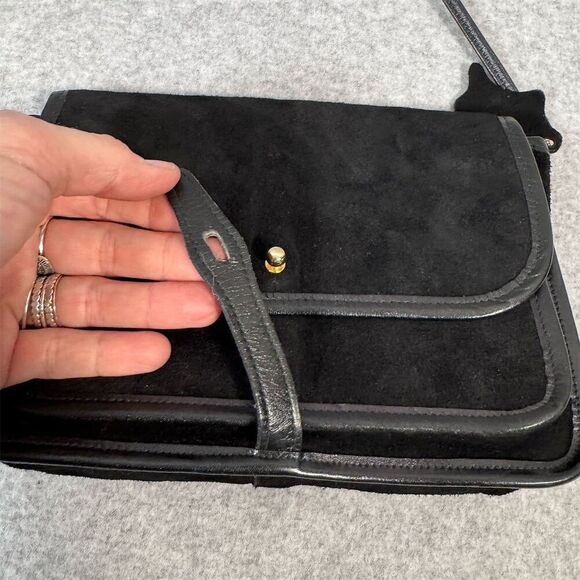 Vintage Etra Women's Black Suede Leather Crossbody Bag Small Casual - Picture 4 of 15